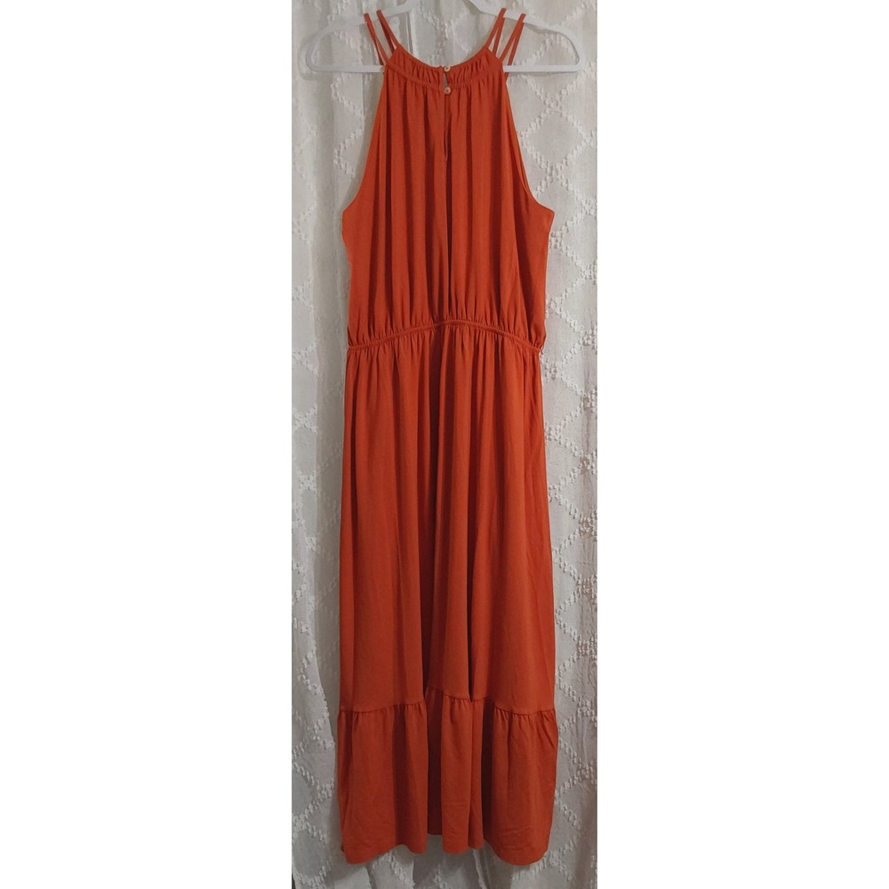 LOFT Orange Strappy Halter Neck Tiered Jersey Midi Dress Large